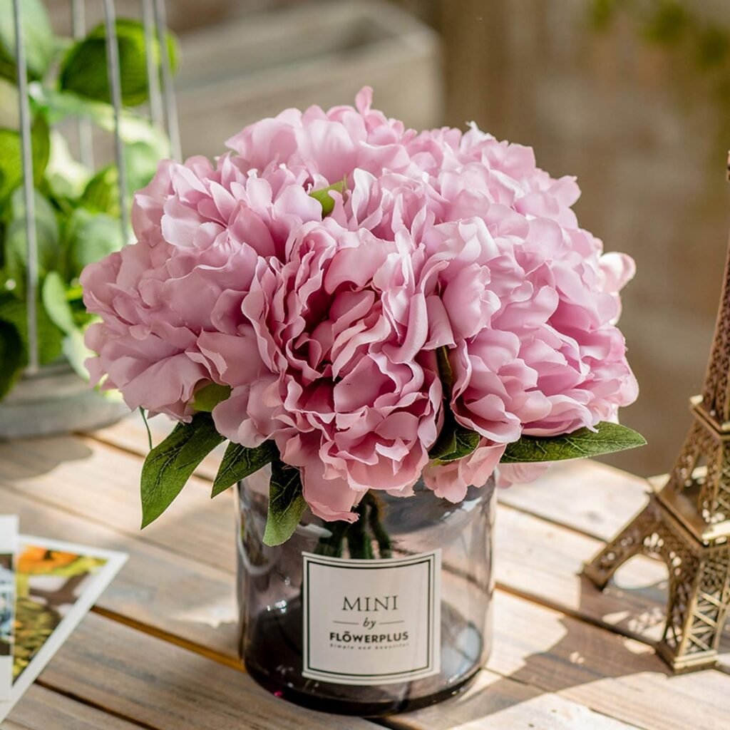 Artificial Hydrangea and Glass vase, Ins Style Artificial Flower Glass Bottle Set, Suitable for Living Room, Dining Table, Office, Wedding, Hotel Banquet and Other Home Decoration. (Purple Pink)