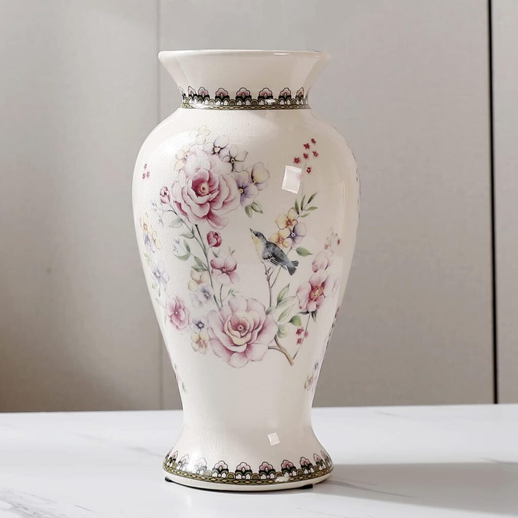 Magicpro Flower Vase Large Size 11.4 inch Floral Design ice Cracked Ceramic vase for Home Decor, Wedding or Gift