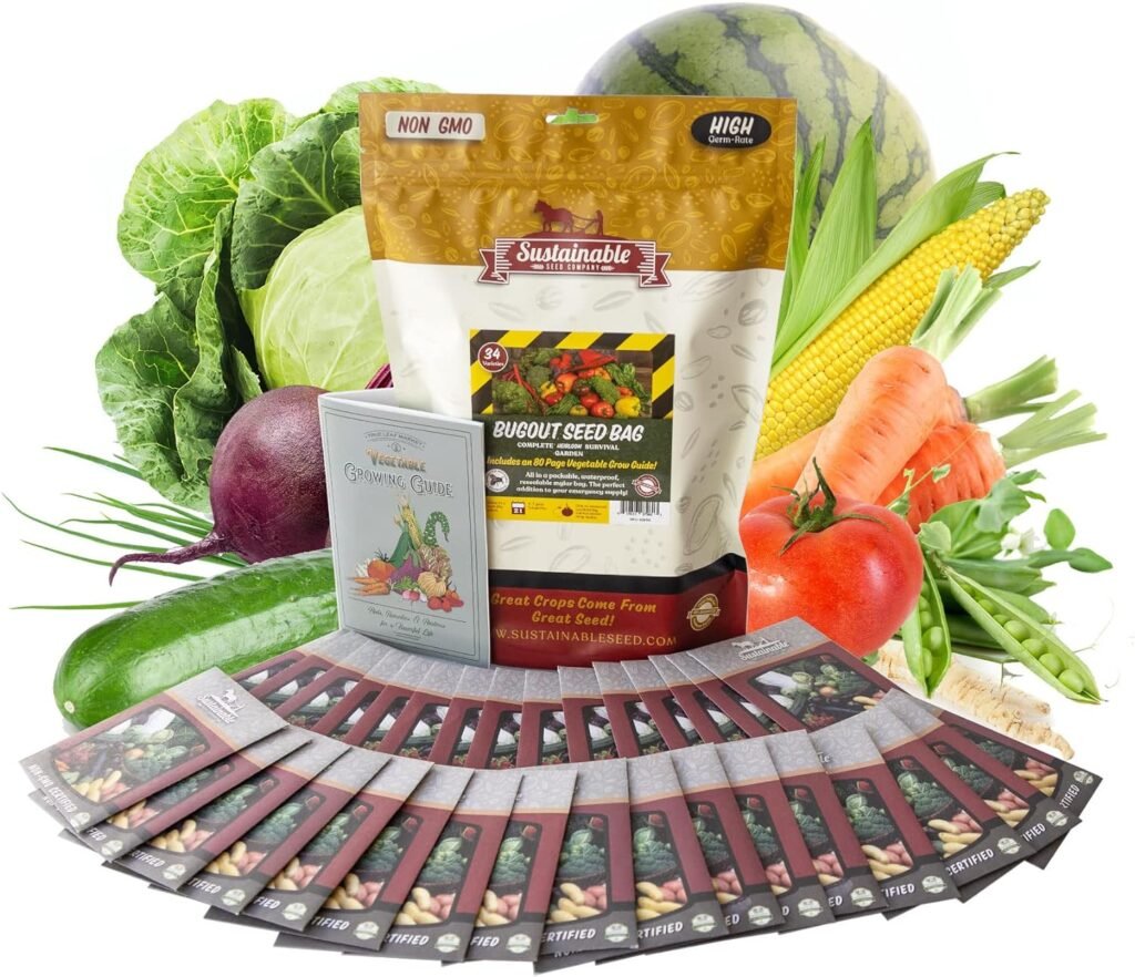 22,000 Non GMO Heirloom Vegetable Seeds, Survival Garden, Emergency Seed Vault, 34 VAR, Bug Out Bag - Beet, Broccoli, Carrot, Corn, Basil, Pumpkin, Radish, Tomato, More