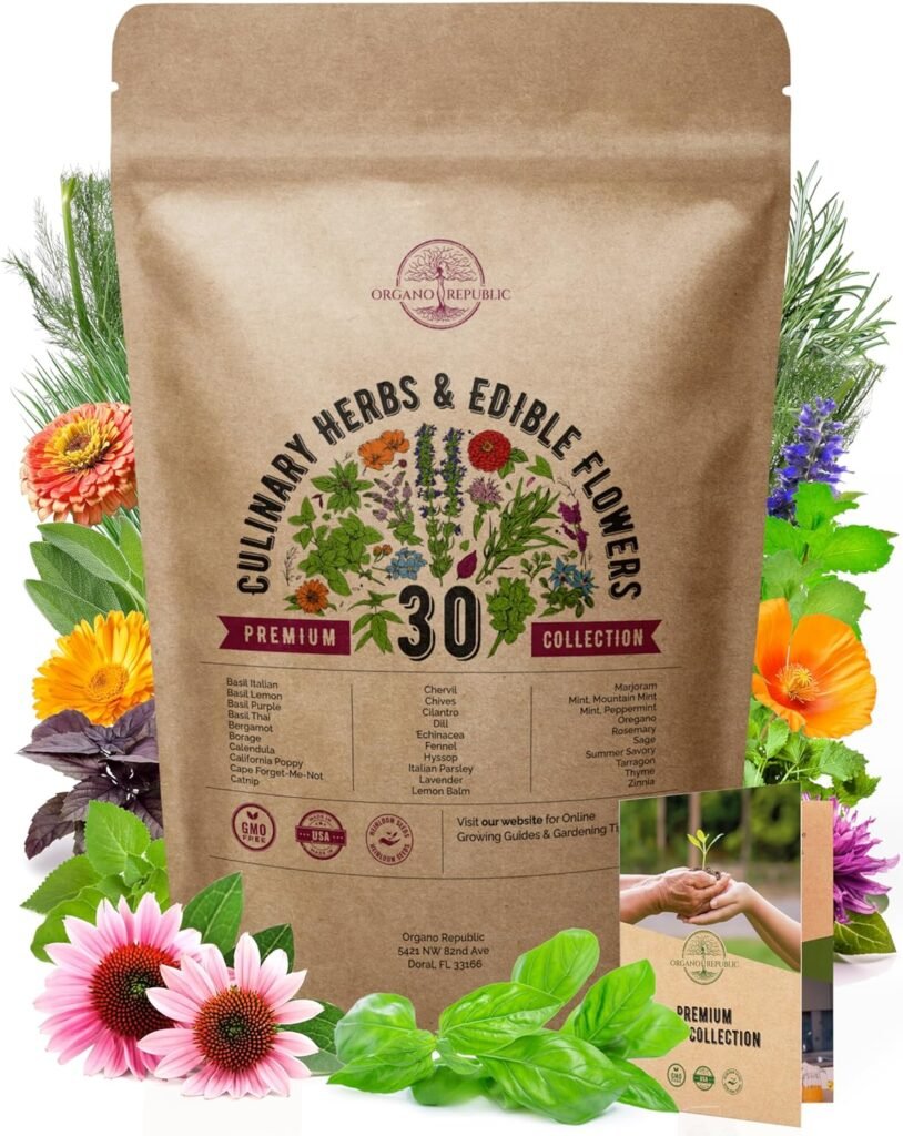 30 Culinary Herbs  Edible Flower Seeds Variety Pack for Planting Indoor  Outdoors. 7400+ Non-GMO Heirloom Flower Garden Seeds: Basil, Borage, Echinacea, Lavender, Oregano, Rosemary Seeds  More