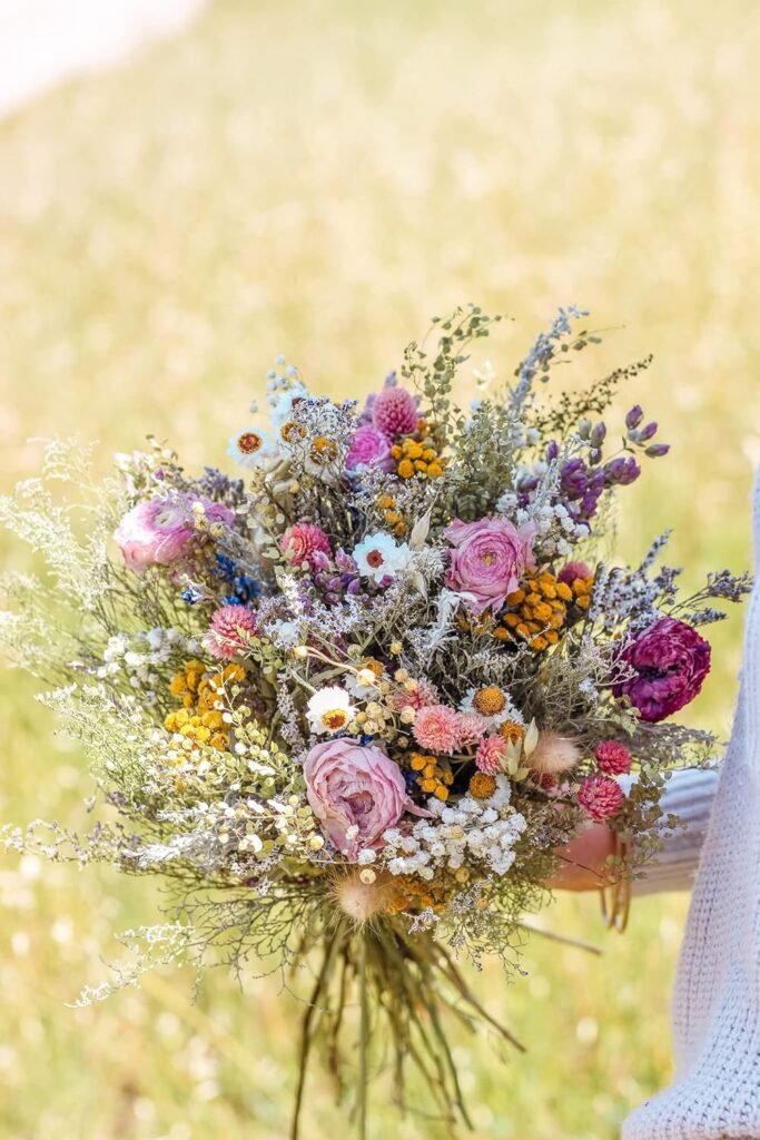 Rannunculus Dried Bridal bouquet/Dry Flower Wedding, Rustic Boho Brides, Bridesmaid bouquet, Wildflowers Dried bouquet