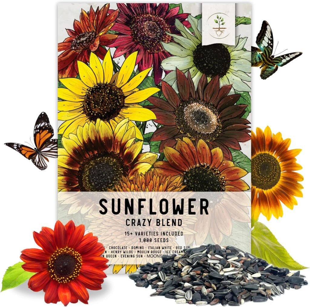 Seed Needs, Specialty Blend of 1,000+ Sunflower Seeds for Planting (15+ Varieties, Crazy Mixture) Heirloom, Open Pollinated  Untreated - Attracts Butterflies  Bees Bulk