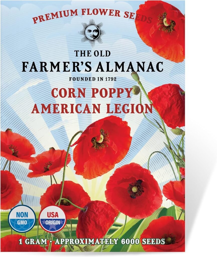 The Old Farmers Almanac Poppy Seeds (American Legion) - Approx 5000 Flower Seeds - Premium Non-GMO, Open Pollinated, USA Origin