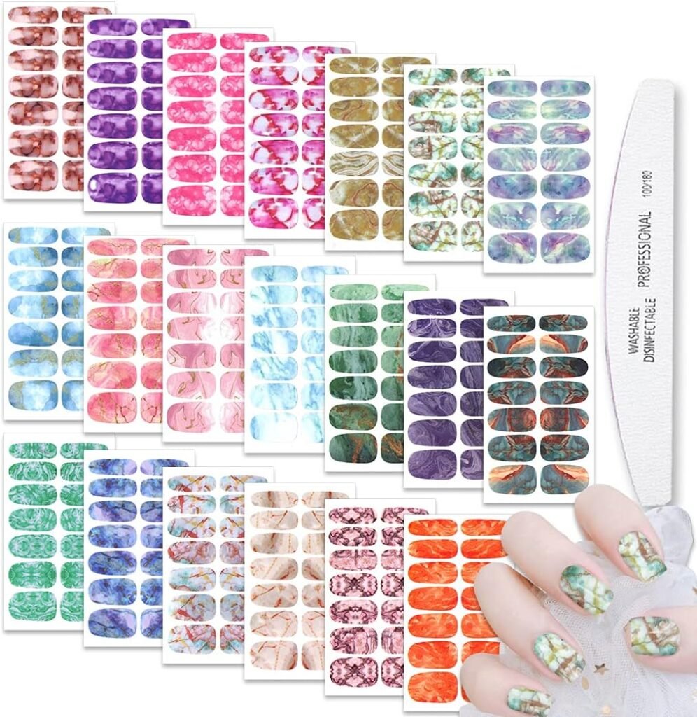 WOKOTO 20 Sheets Marble Nail Wraps Nail Polish Strips Nail Stickers Full Nail Wraps for Women with Nail File Gradient Blooming Nail Strips Real Nail Polish Gel Nail Strips Nails for Women Girls