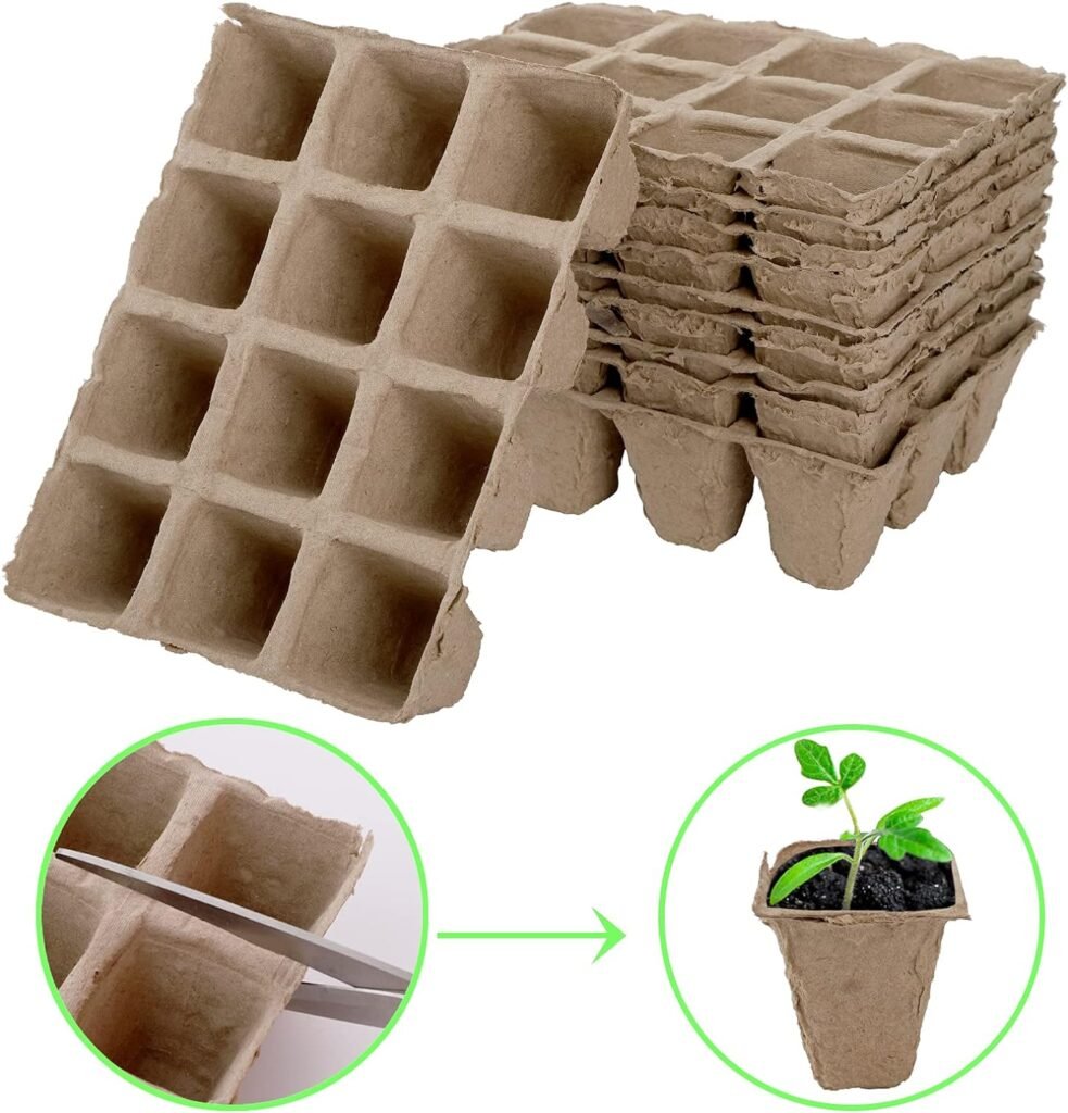 Jucoan 40 Pack Peat Pots Seed Starter Trays, 480 Cells Germination Seedling Pots, Organic Biodegradable Plant Germination Tray with 40 Plant Labels for Vegetable Flower, Herbs, Indoor Outdoor Garden