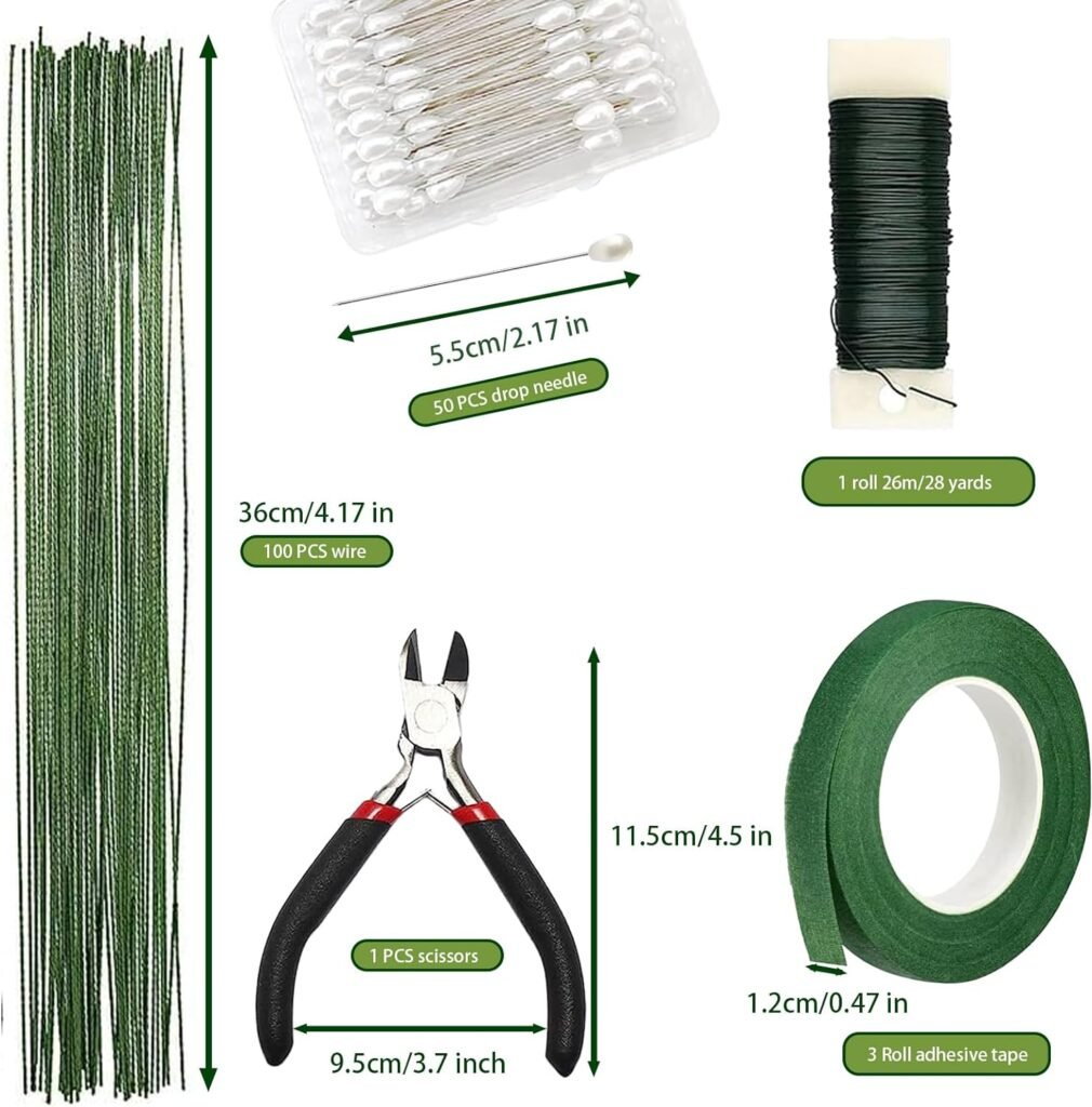 Floral Arrangement Kit ,Flower Arrangement Kit with Green Floral Tape and Wire, Boutonniere Kit ,Artificial Flower, Flower Bands and Threads, Brooch Pins, Thread Cutters for Wreath Making Products.