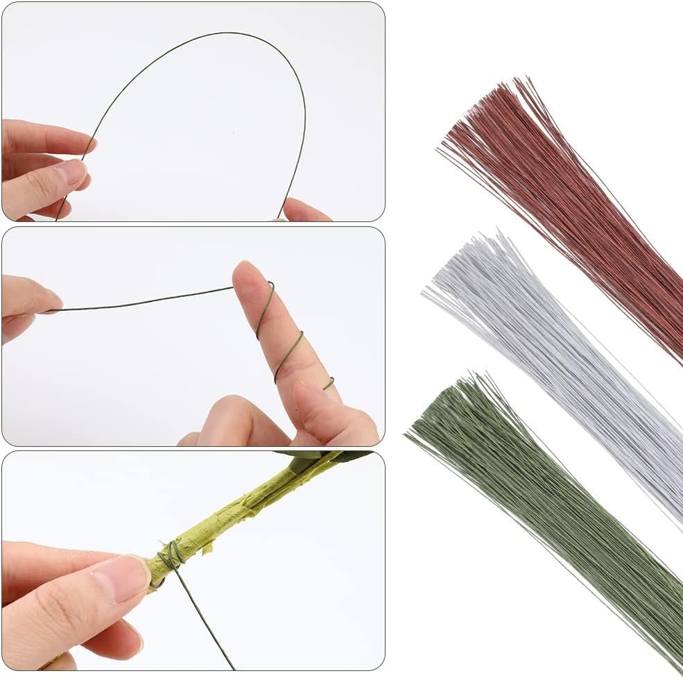 Floral Tape and Wire, 300 pcs Floral Stem Wire 26 Gauge and Floral Tape Green, Floral Arrangement Kit Florist Supplies for DIY Flower Crafts, Making Wreath, Wedding Bouquet, Christmas Garland