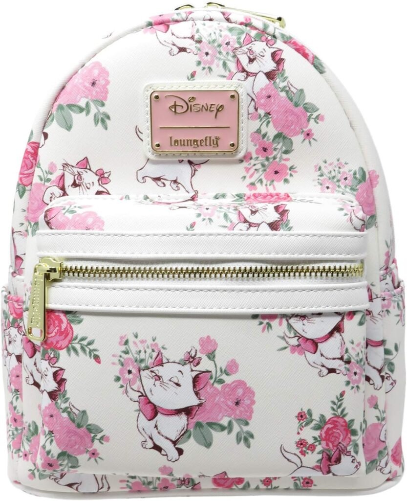 Loungefly x Disney The Aristocats Marie Floral Allover-Print Mini Backpack (White/Pink Multi, One Size)