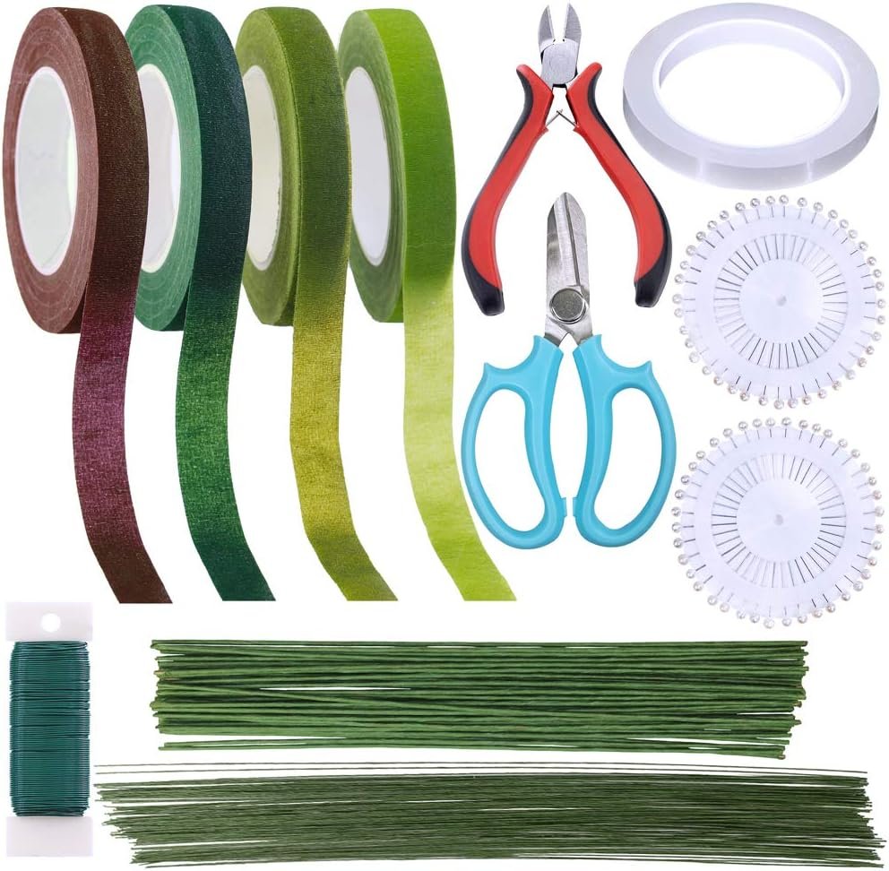 Supla Floral Arrangement Kit Floral Tools Wire Cutter Stem Floral Trimming Scissors Floral Wire 26 Gauge 22 Gauge Floral Stem Wire 14 Gauge Green Floral Tapes Bouquet Stem Wrap White Pearl Corsage Pin